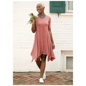 LOGO Lounge by Lori Goldstein Jersey Dress w/ Handkerchief Hem  Large Coral Pink